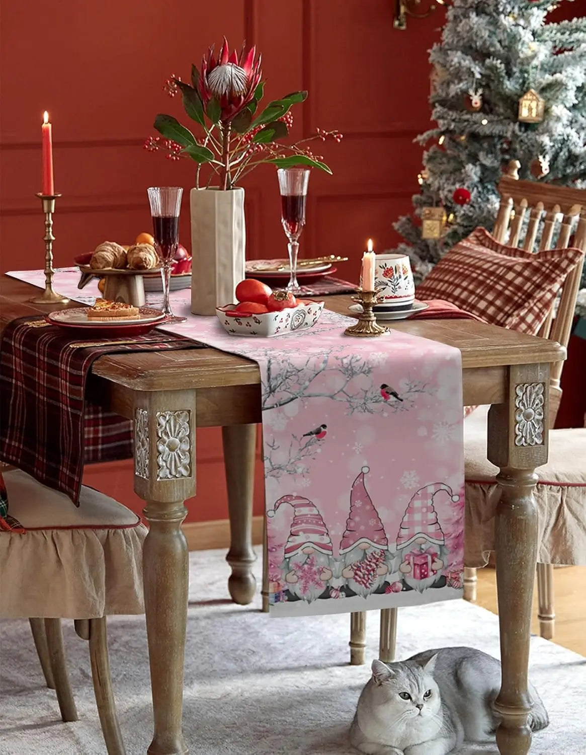Chemin de Table Noël Rose Fantaisie