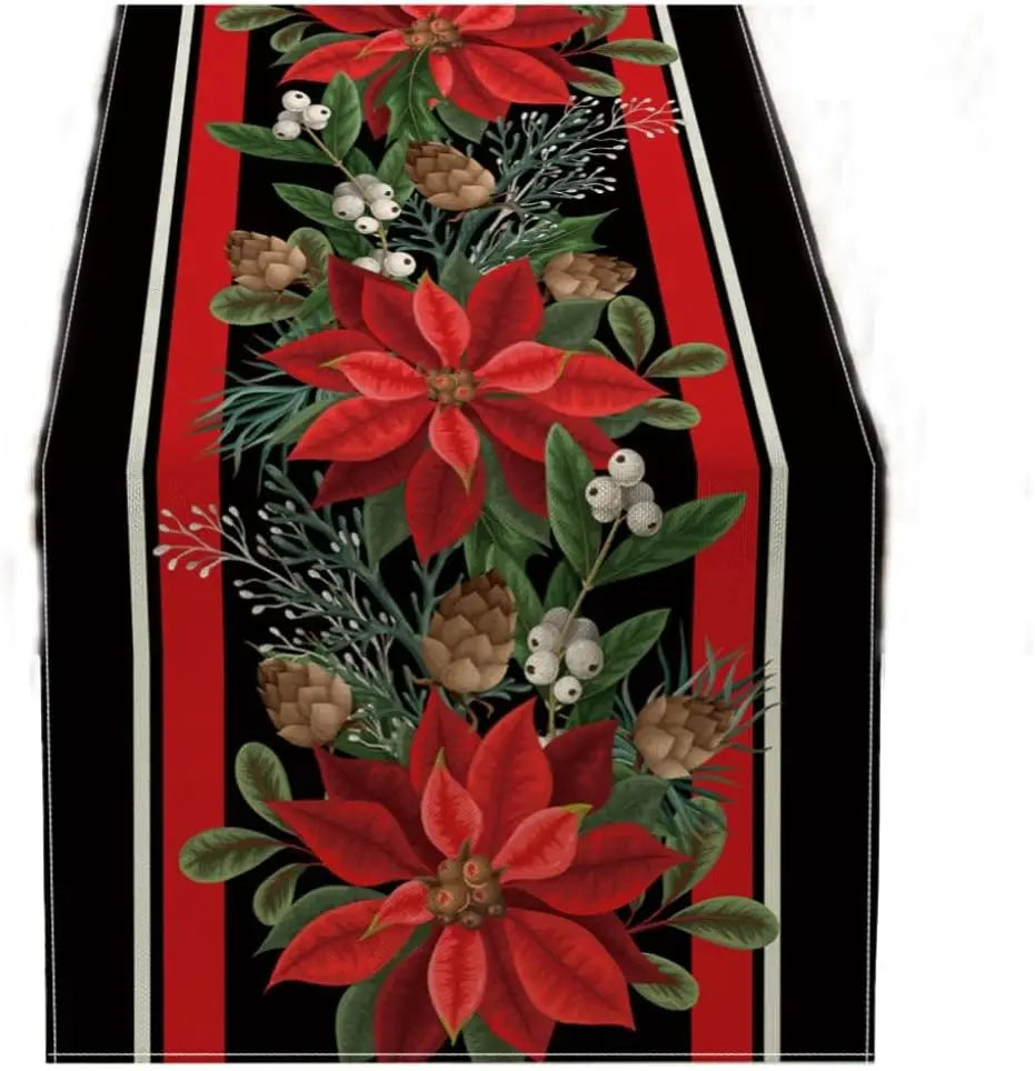Chemin de Table Noël Rouge Fleuri