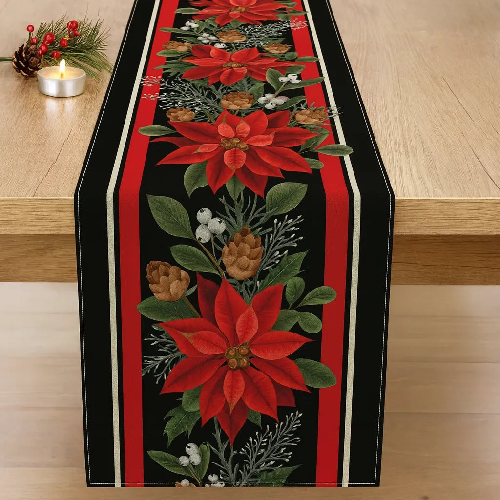 Chemin de Table Noël Rouge Fleuri