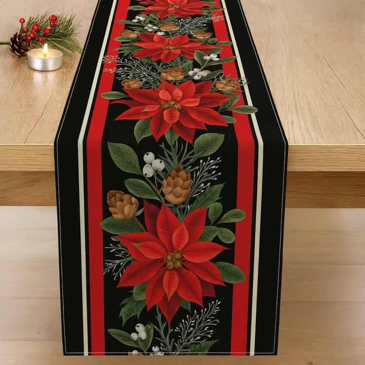 Chemin de Table Noël Rouge Fleuri