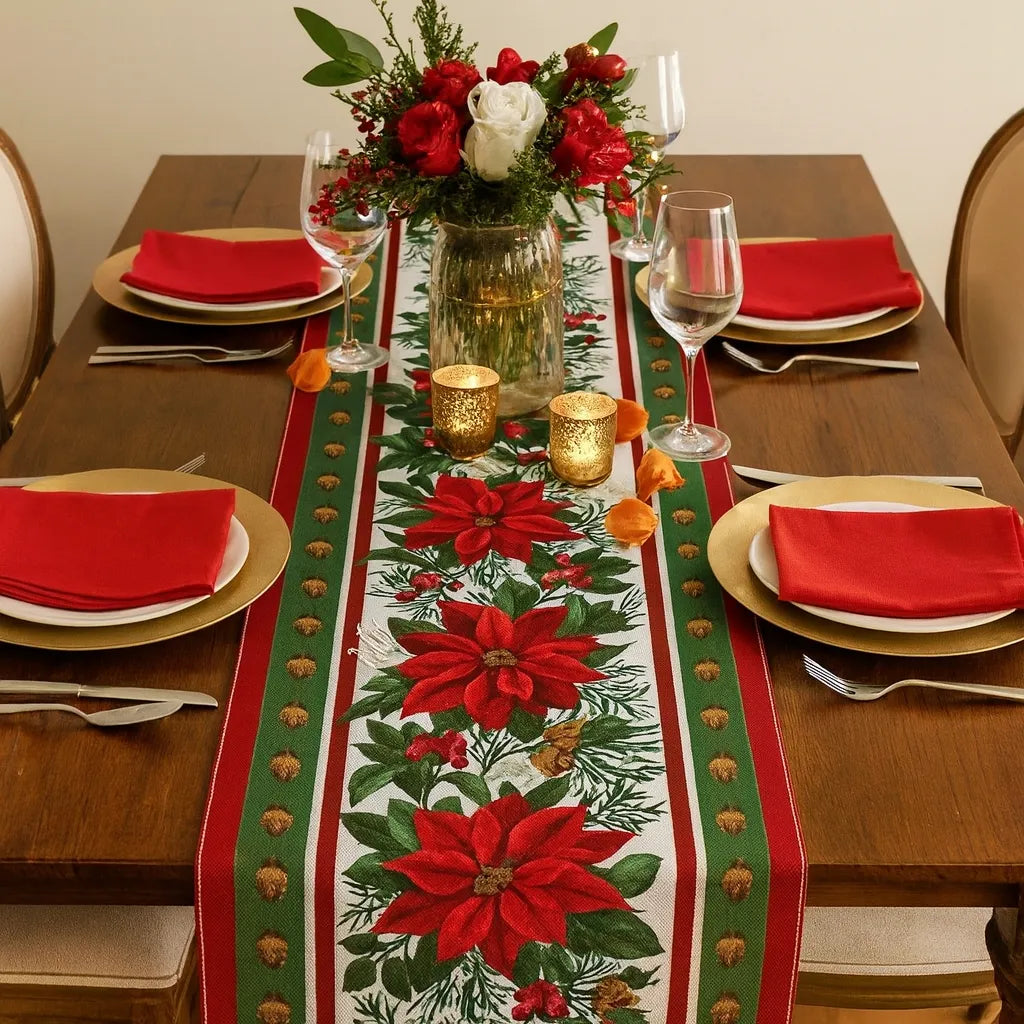 Chemin de Table Noël Vert Pommes de Pin Elégant