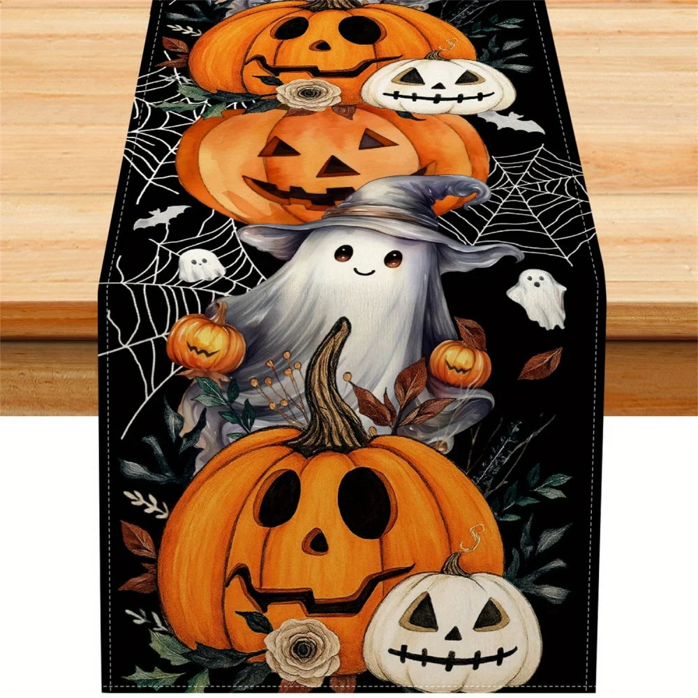 Chemin de Table Noir Imprimé Halloween expressif