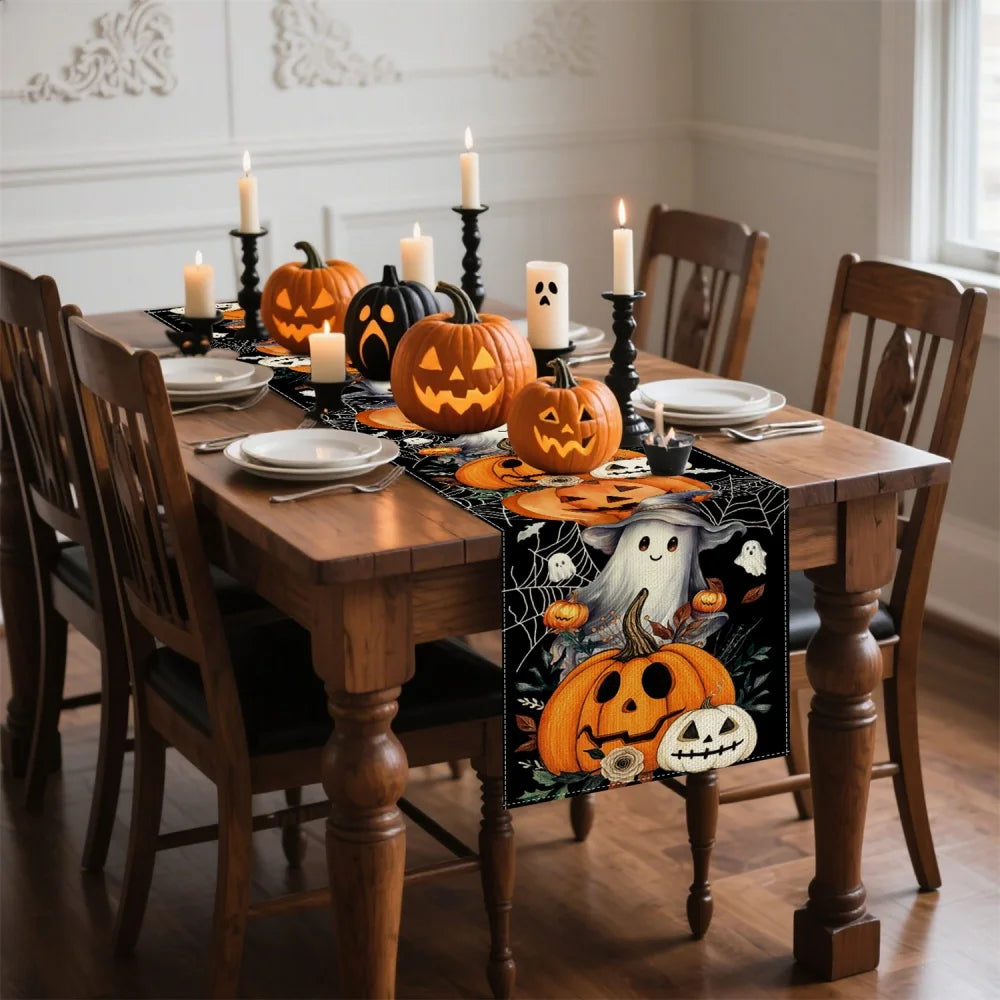 Chemin de Table Noir Imprimé Halloween festif