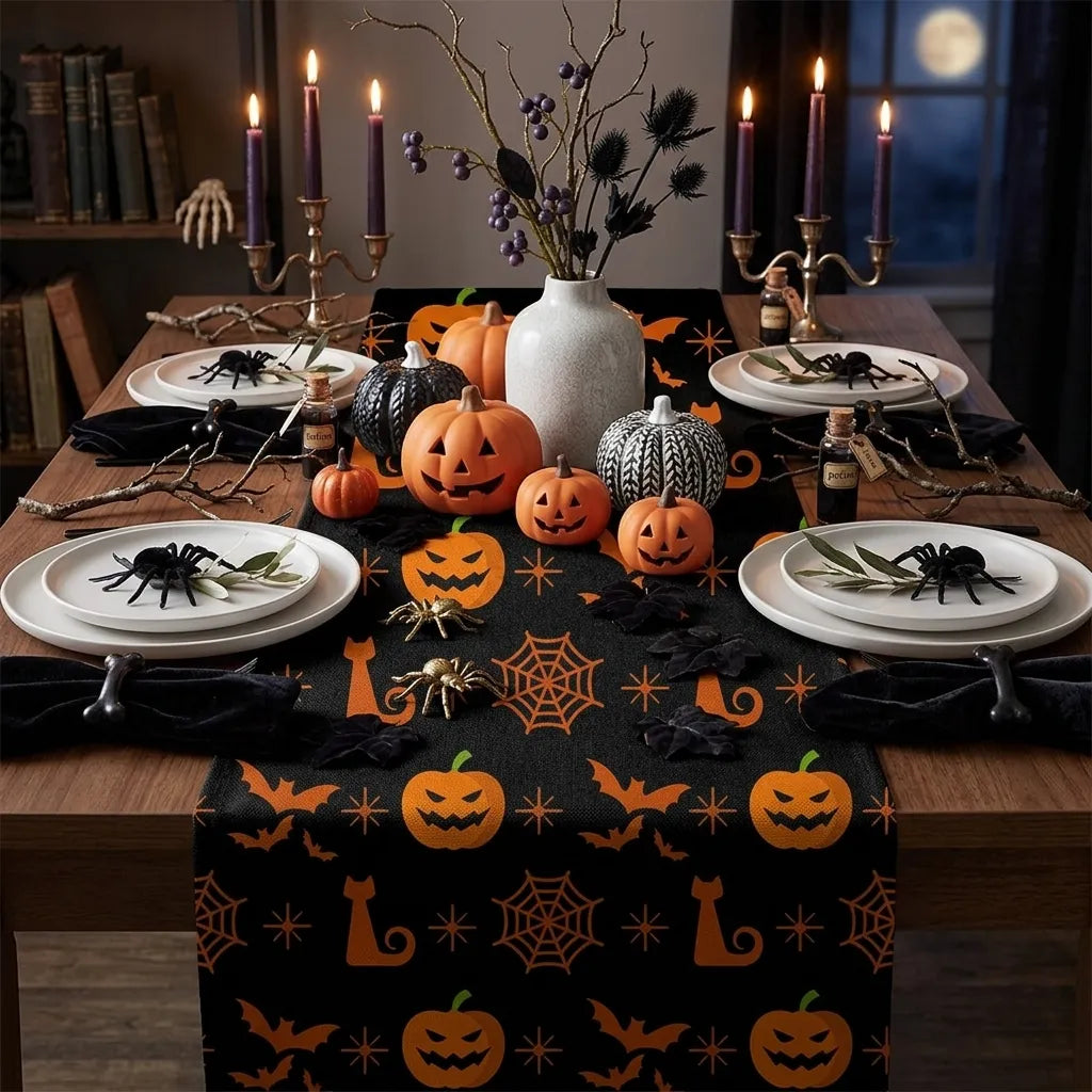 Chemin de Table Noir Motif Orange Minimaliste