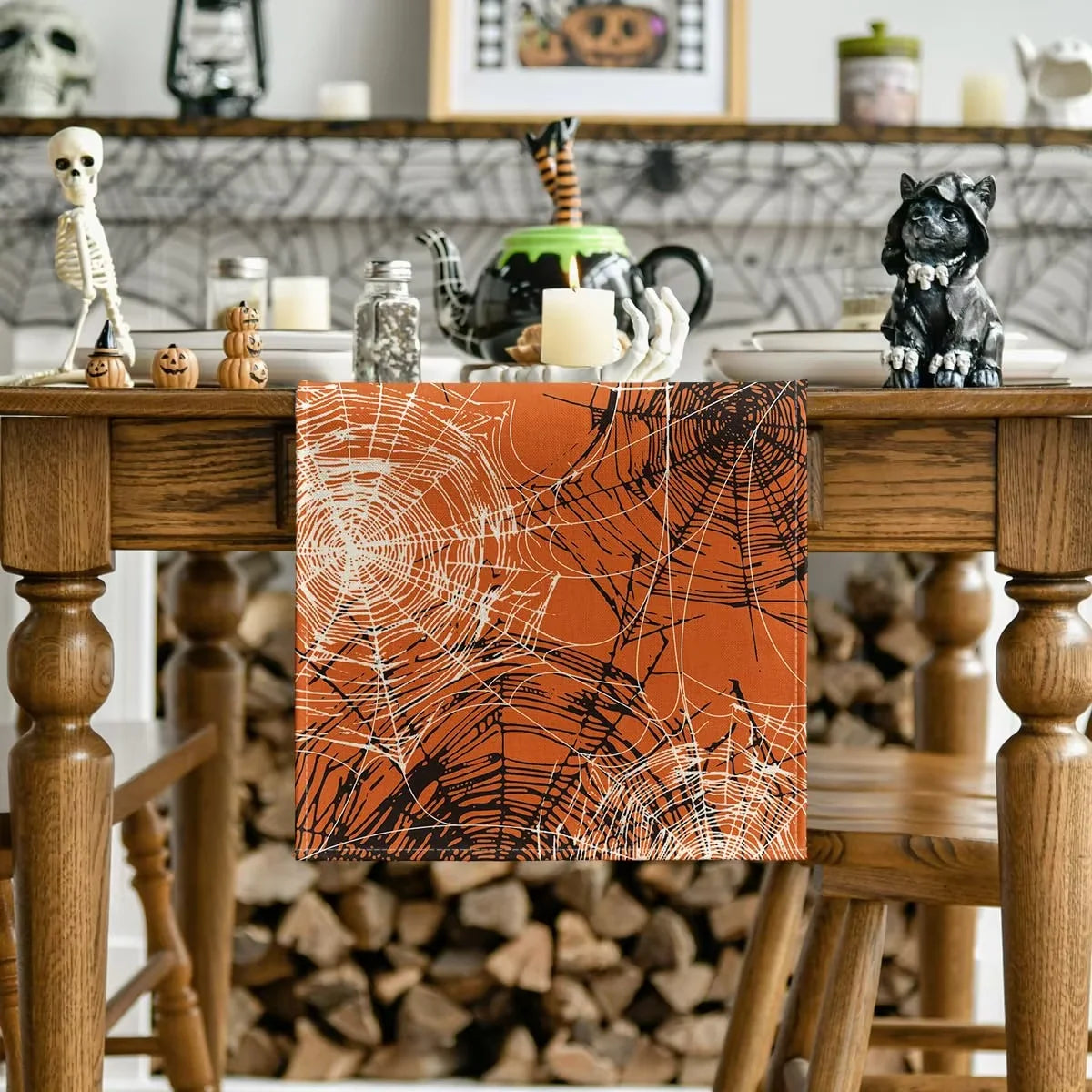 Chemin de Table Orange Toile d’Araignée stylé