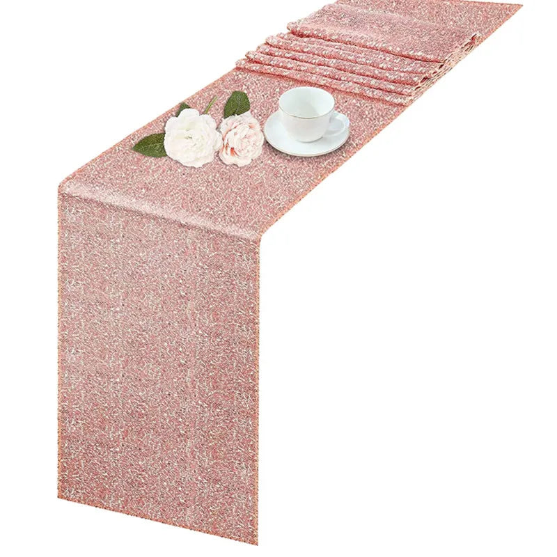 Chemin de Table Romantique Rose à Sequins Chic