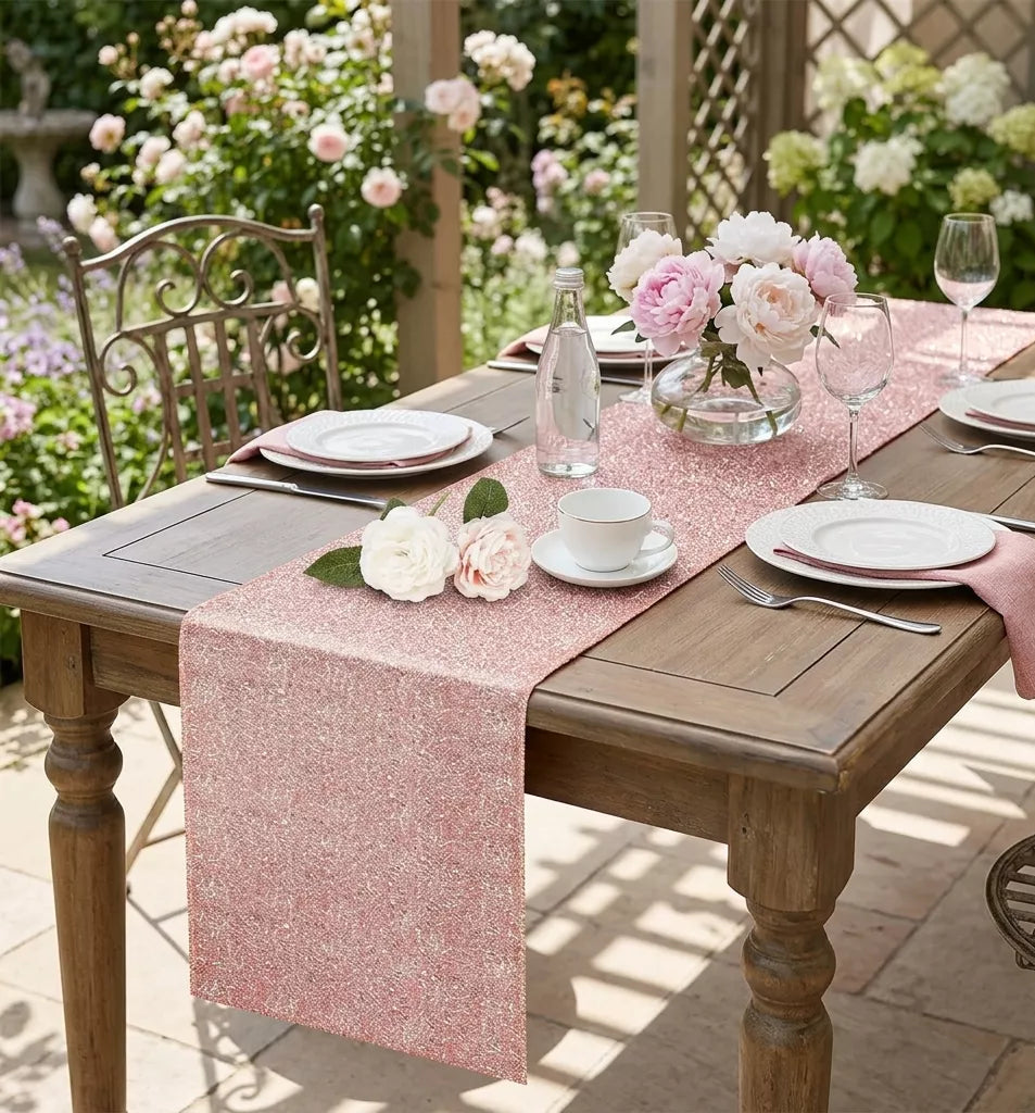 Chemin de Table Romantique Rose à Sequins Original