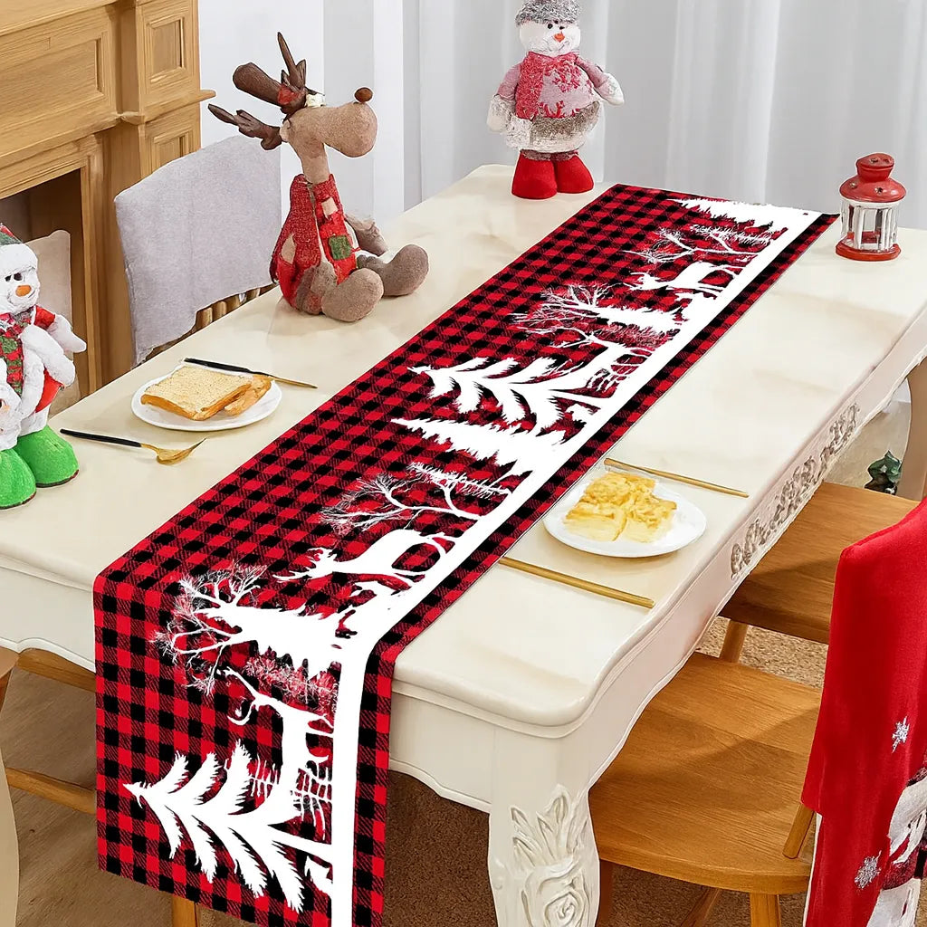 Chemin de Table Rouge Carreaux à Sapins