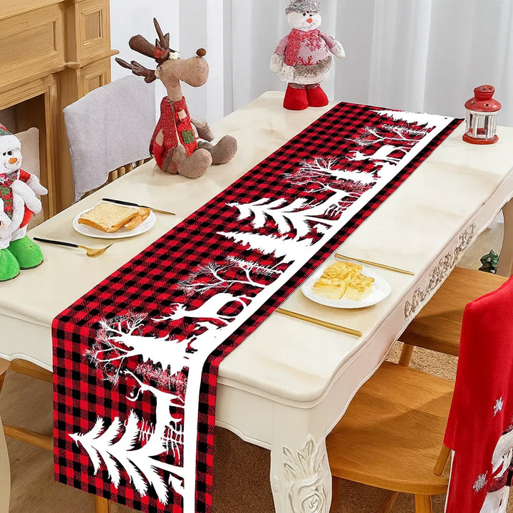 Chemin de Table Rouge Carreaux à Sapins