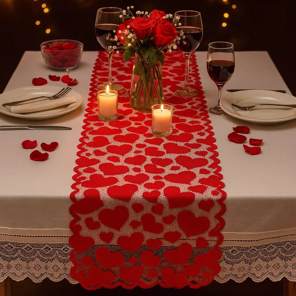 Chemin de Table Rouge Coeurs élégante