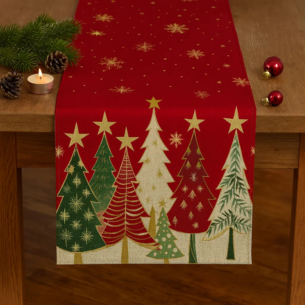 Chemin de Table Rouge à Sapins Élégant