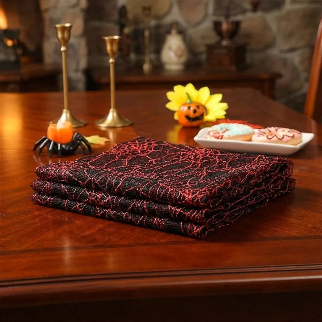 Chemin de Table Toile d’Araignée Noire et Rouge Unique