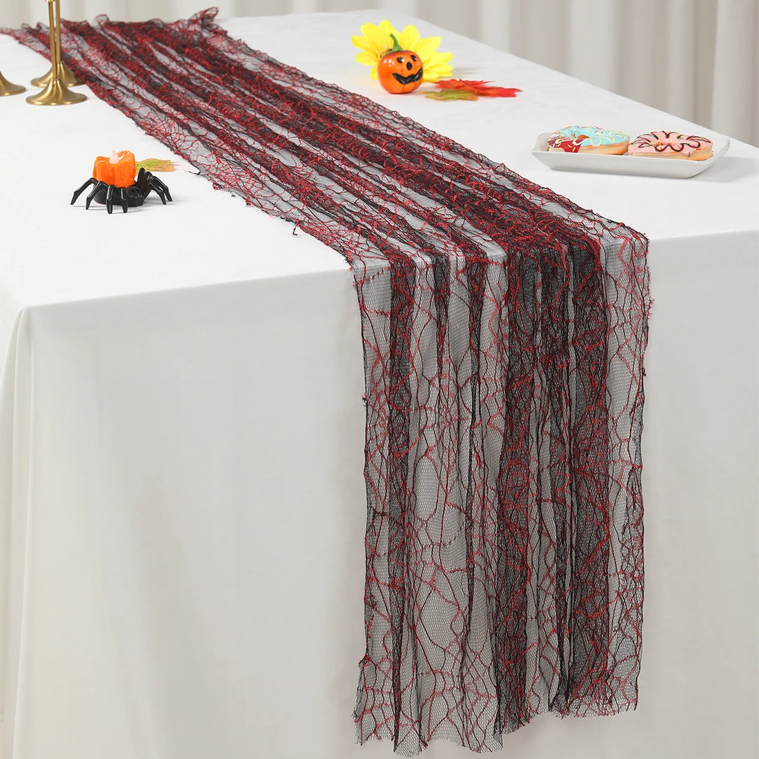 Chemin de Table Toile d’Araignée Noire et Rouge vintage