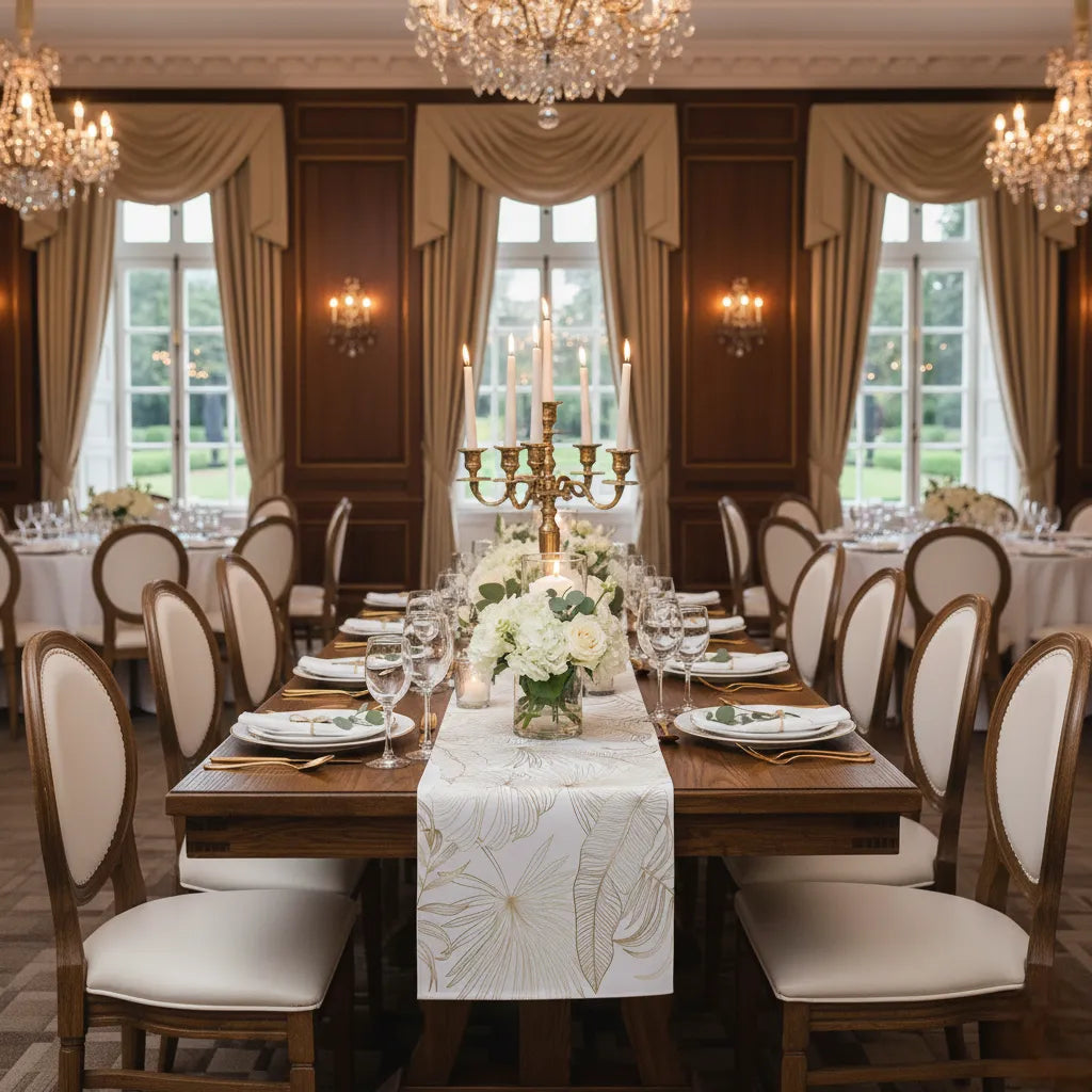 Chemin de Table Tropicale Blanc et Doré