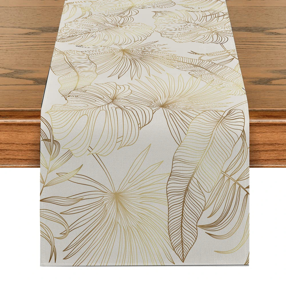 Chemin de Table Tropicale Blanc et Doré Unique