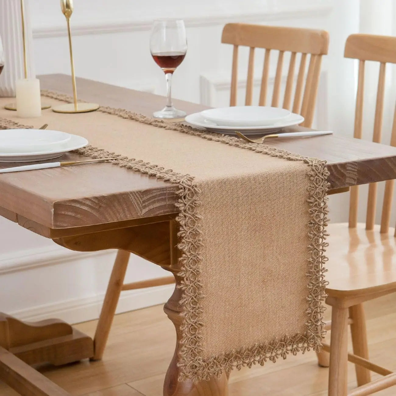 Chemin de Table en Jute Noël Champêtre Beige