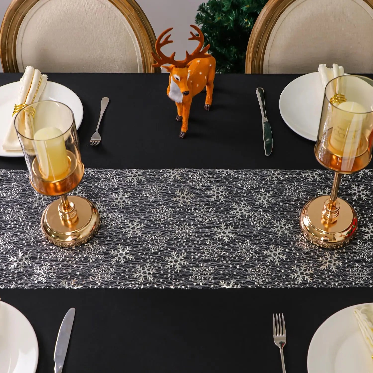 Chemin de Table en Organza à Flocons Argentés Design