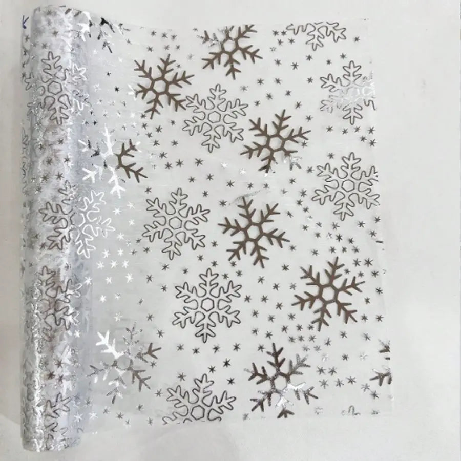 Chemin de Table en Organza à Flocons Argentés Fantaisie