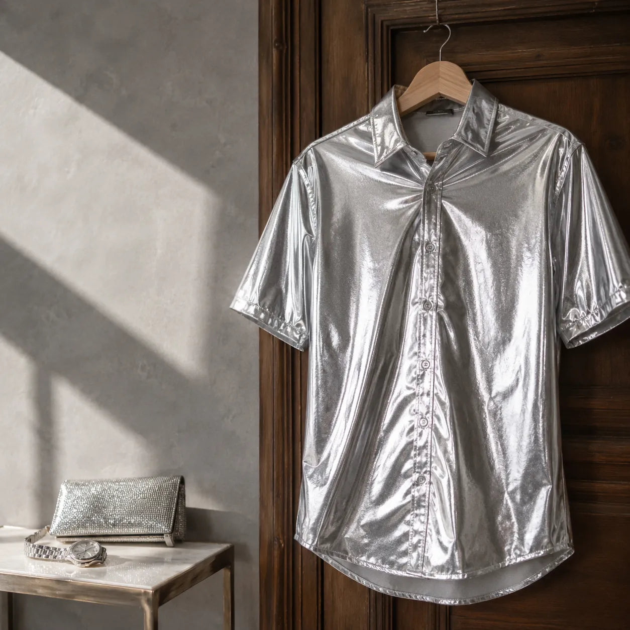 Chemise Disco Homme Argentée Cool
