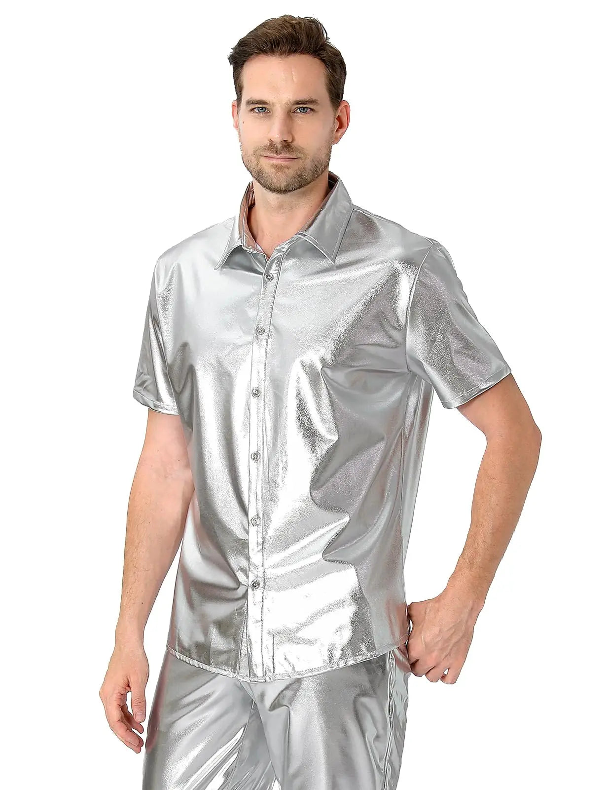 Chemise Disco Homme Argentée Elégant