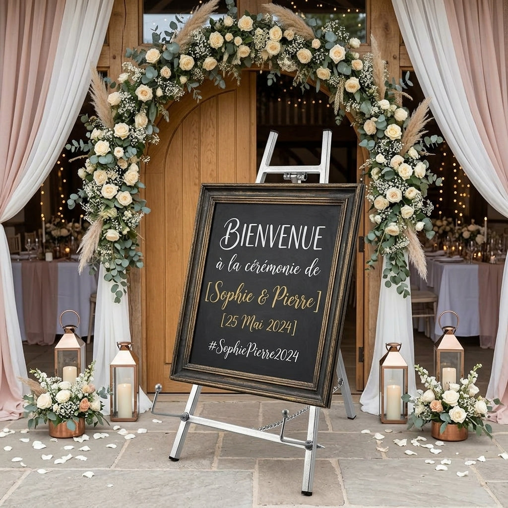 Chevalet Argenté pour Affichage Mariage Unique