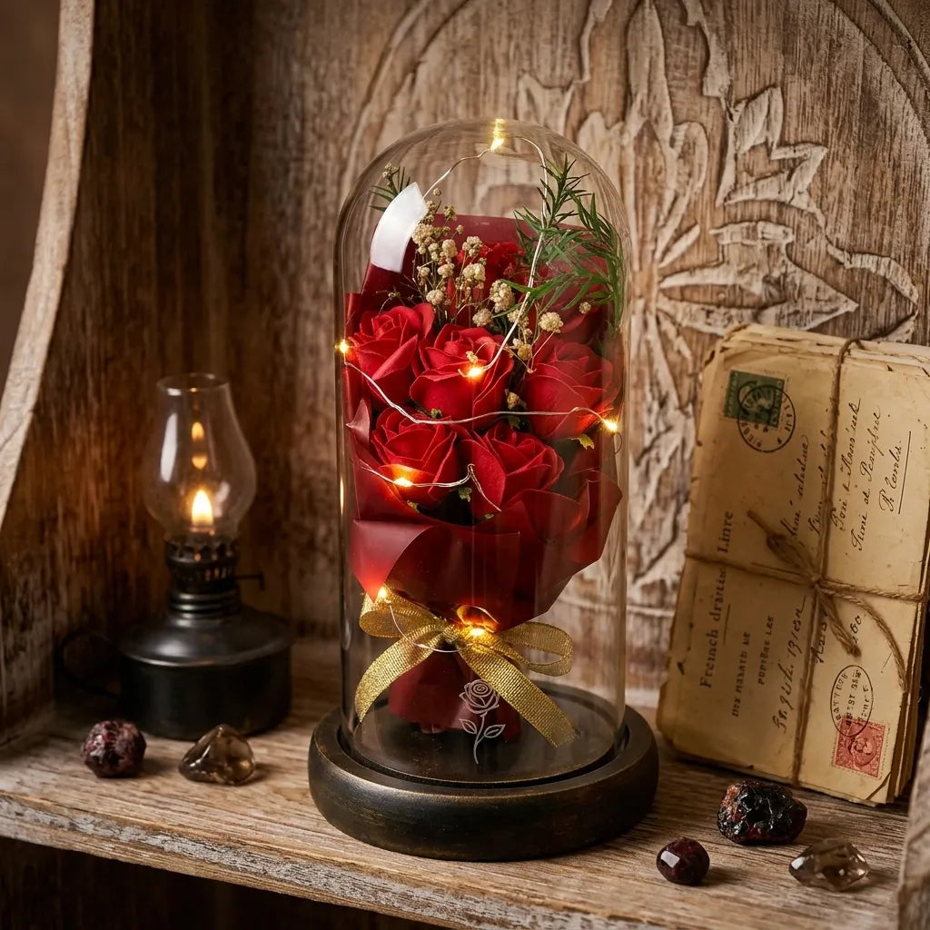 Cloche à Bouquet de Roses Rouges Chic
