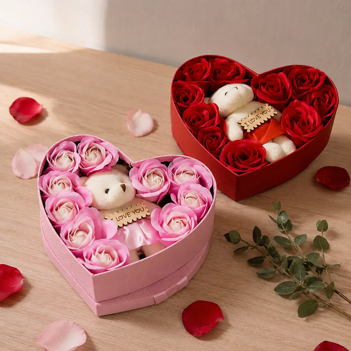 Coffret de Peluche et de Roses Couple