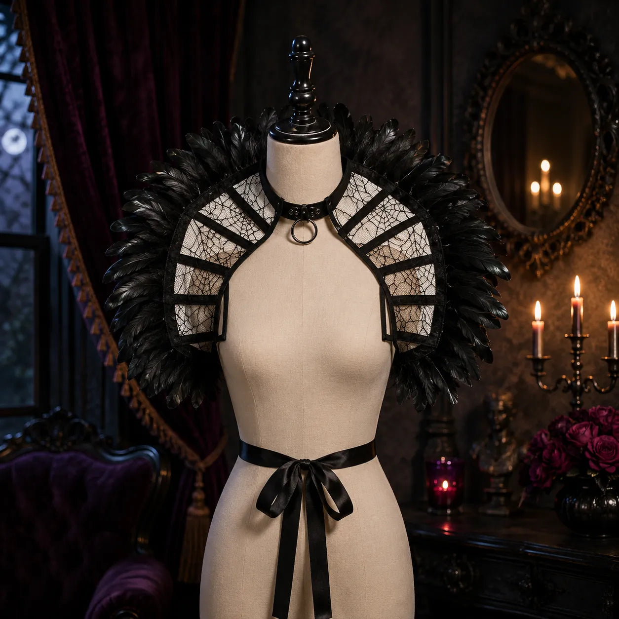 Col Montant Vampire à Plumes chic