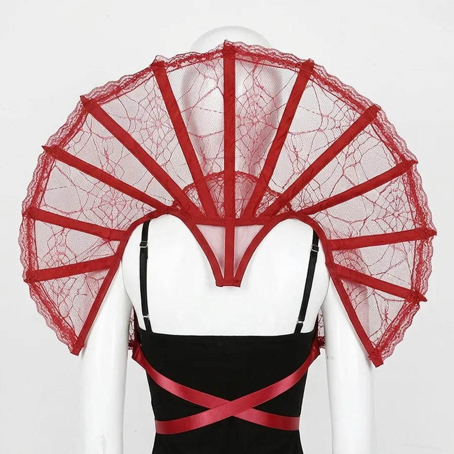 Col Montant Victorien Vampire Dentelle Rouge Minimaliste
