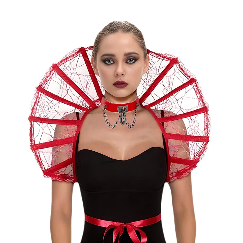 Col Montant Victorien Vampire Dentelle Rouge Stylée