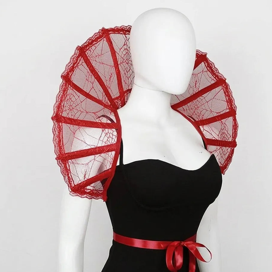 Col Montant Victorien Vampire Dentelle Rouge Unique