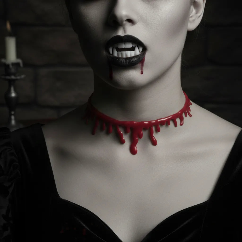 Collier Faux Sang et Dents de Vampire