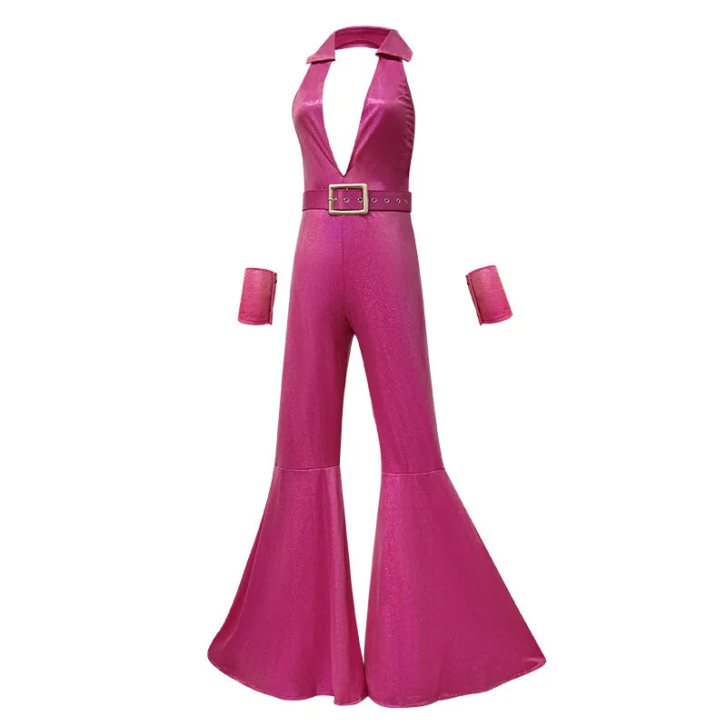 Combi-pantalon à Cloche Disco Rose Audacieux