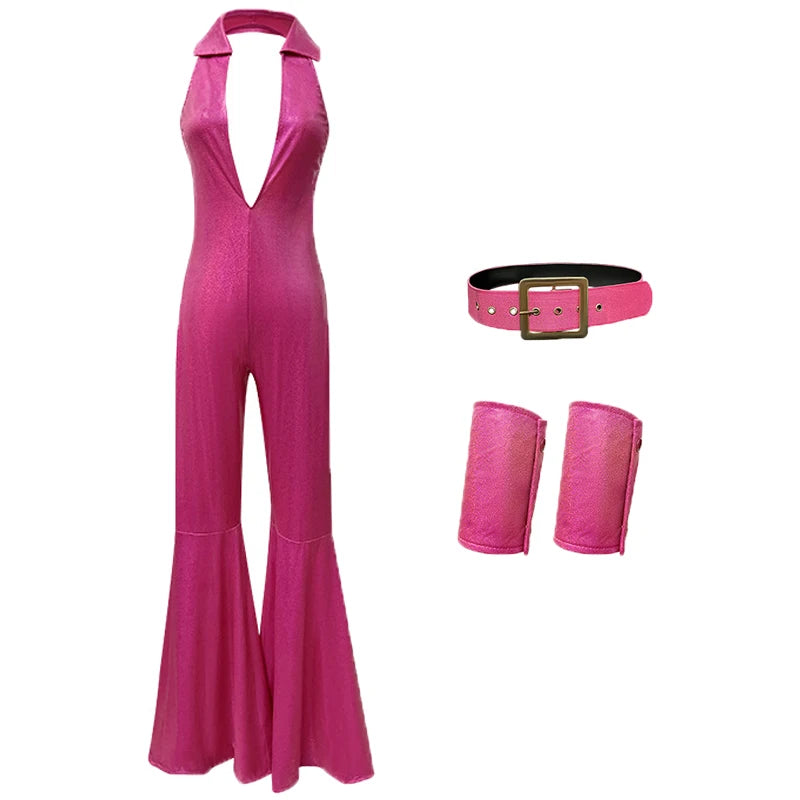 Combi-pantalon à Cloche Disco Rose Chic
