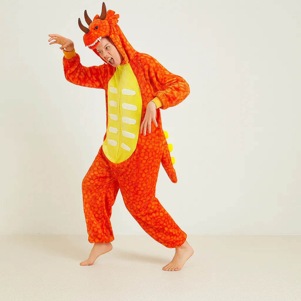 Combinaison Dinosaure Orange Adulte