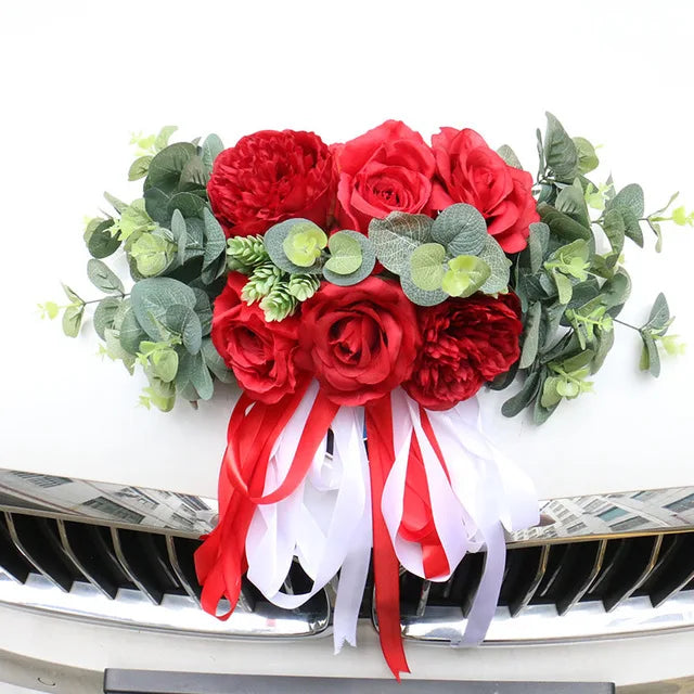 Composition Florale Rouge Voiture Mariage Chic
