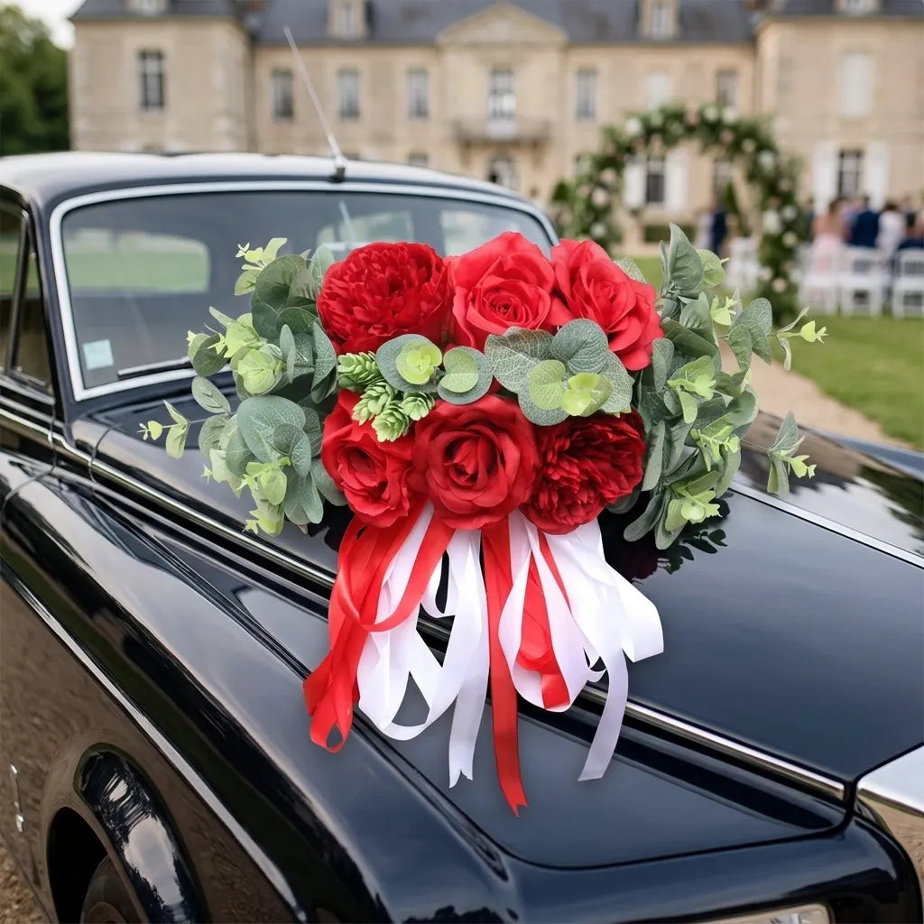 Composition Florale Rouge Voiture Mariage Léger