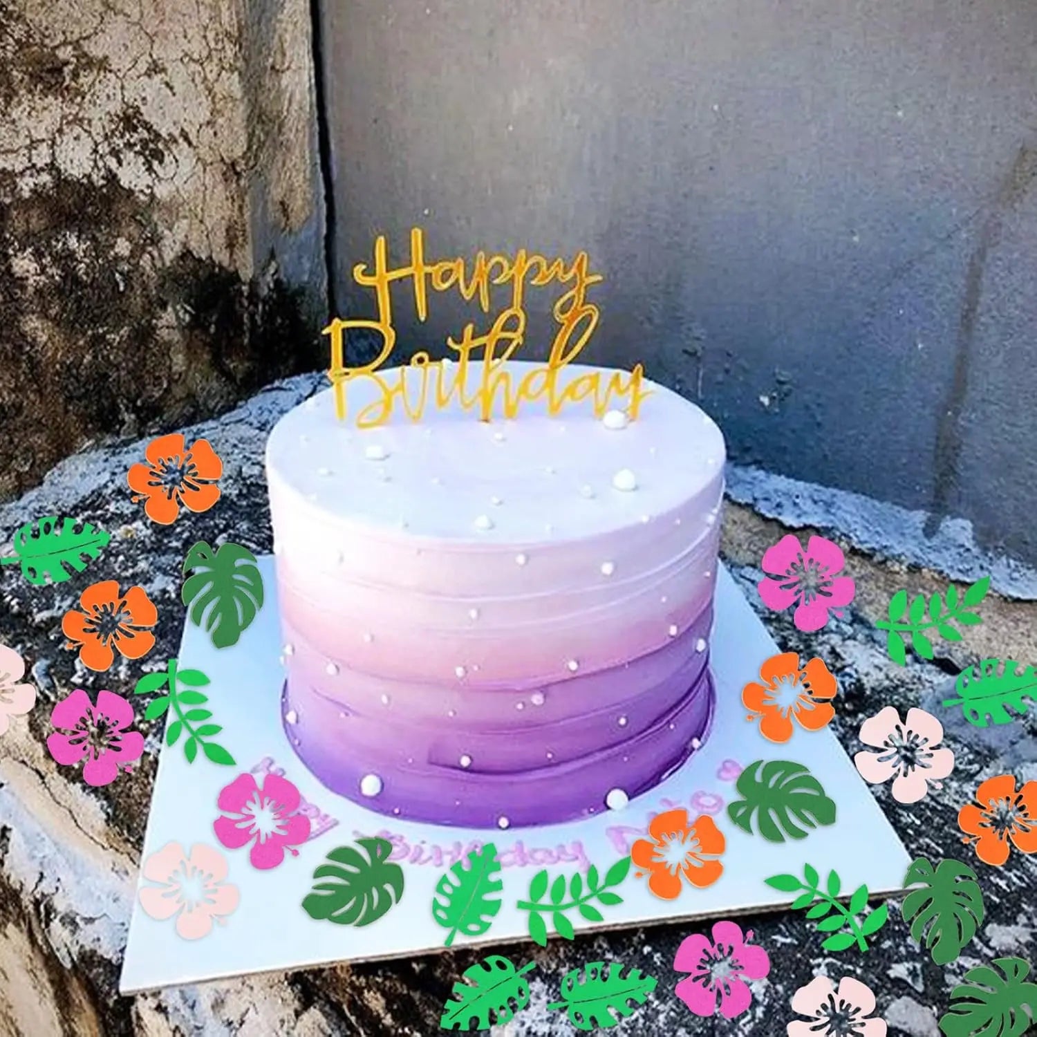 Confettis Fleurs Tropicales Roses et Oranges