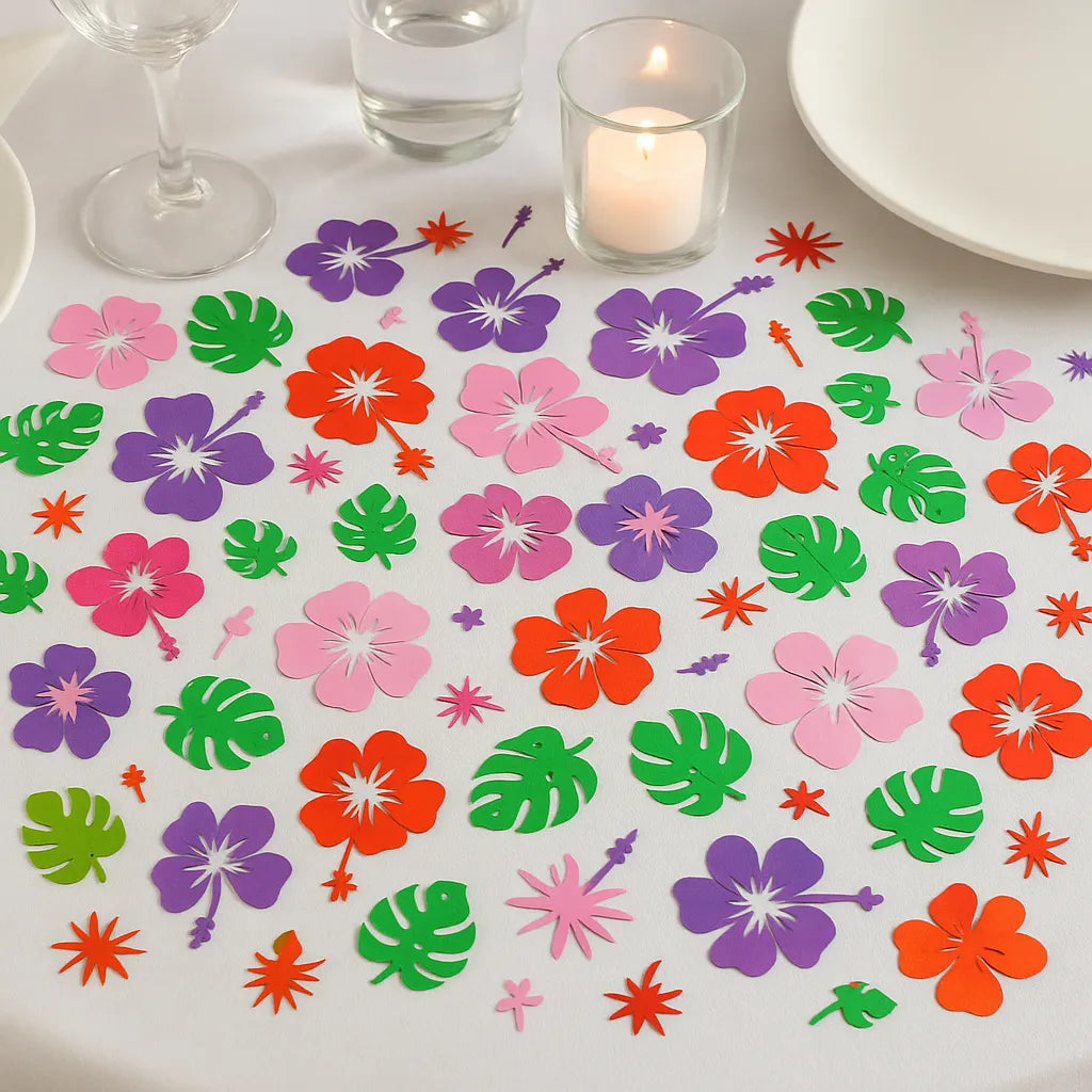 Confettis Fleurs Tropicales Violettes et Rouges