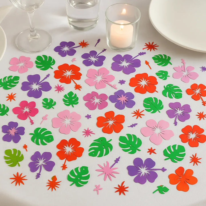Confettis Fleurs Tropicales Violettes et Rouges