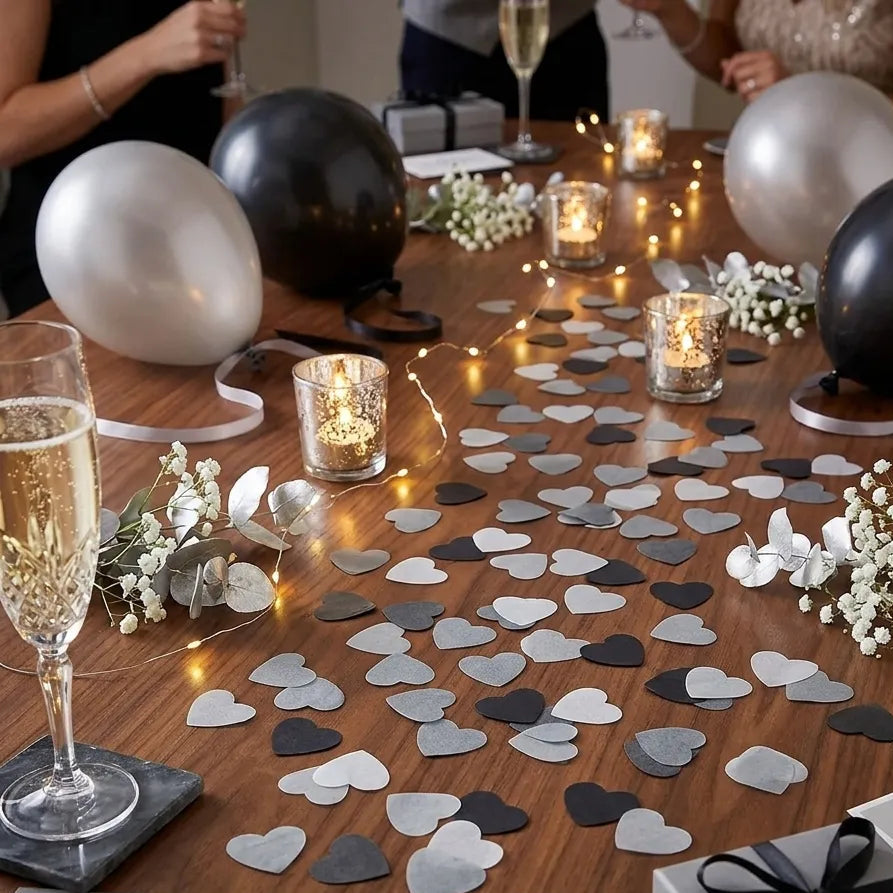Confettis Papier Cœurs Noir et Blanc léger