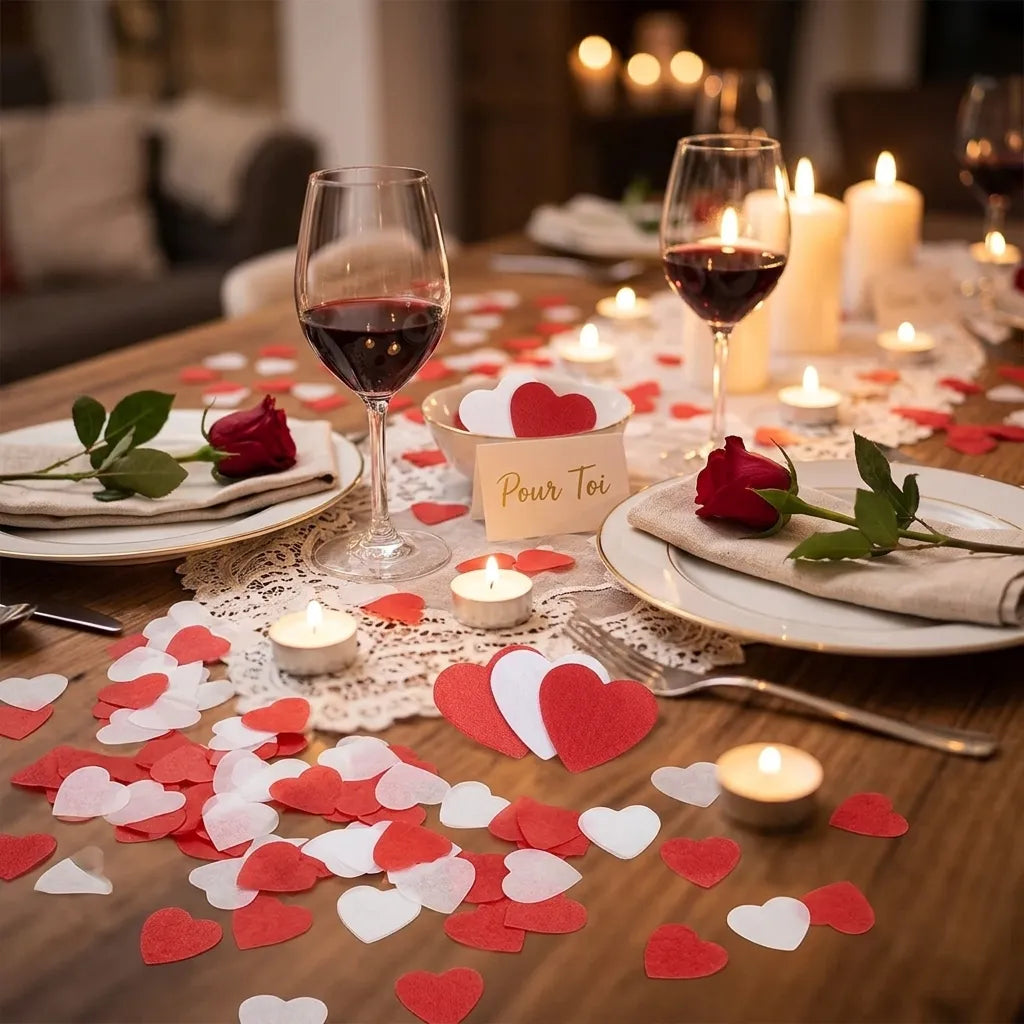 Confettis de Table Cœurs Rouges et Blancs Orginal