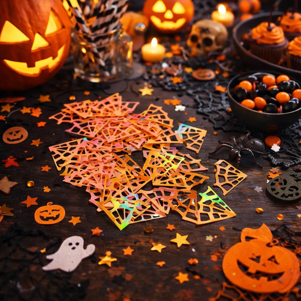 Confettis de Table Toiles d’Araignée Oranges