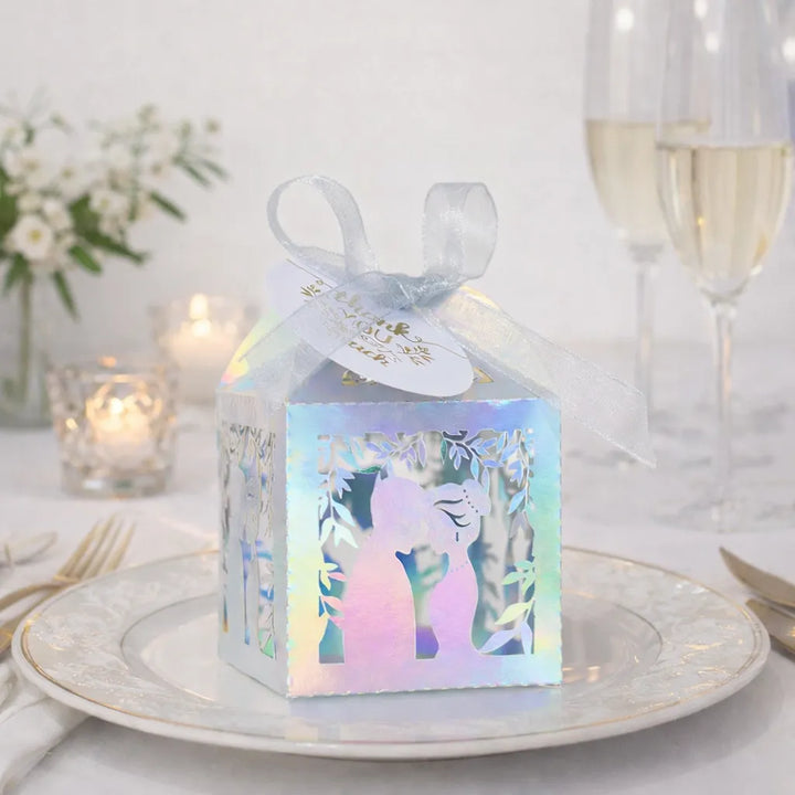 Contenant à Dragées Mariés Argenté Design