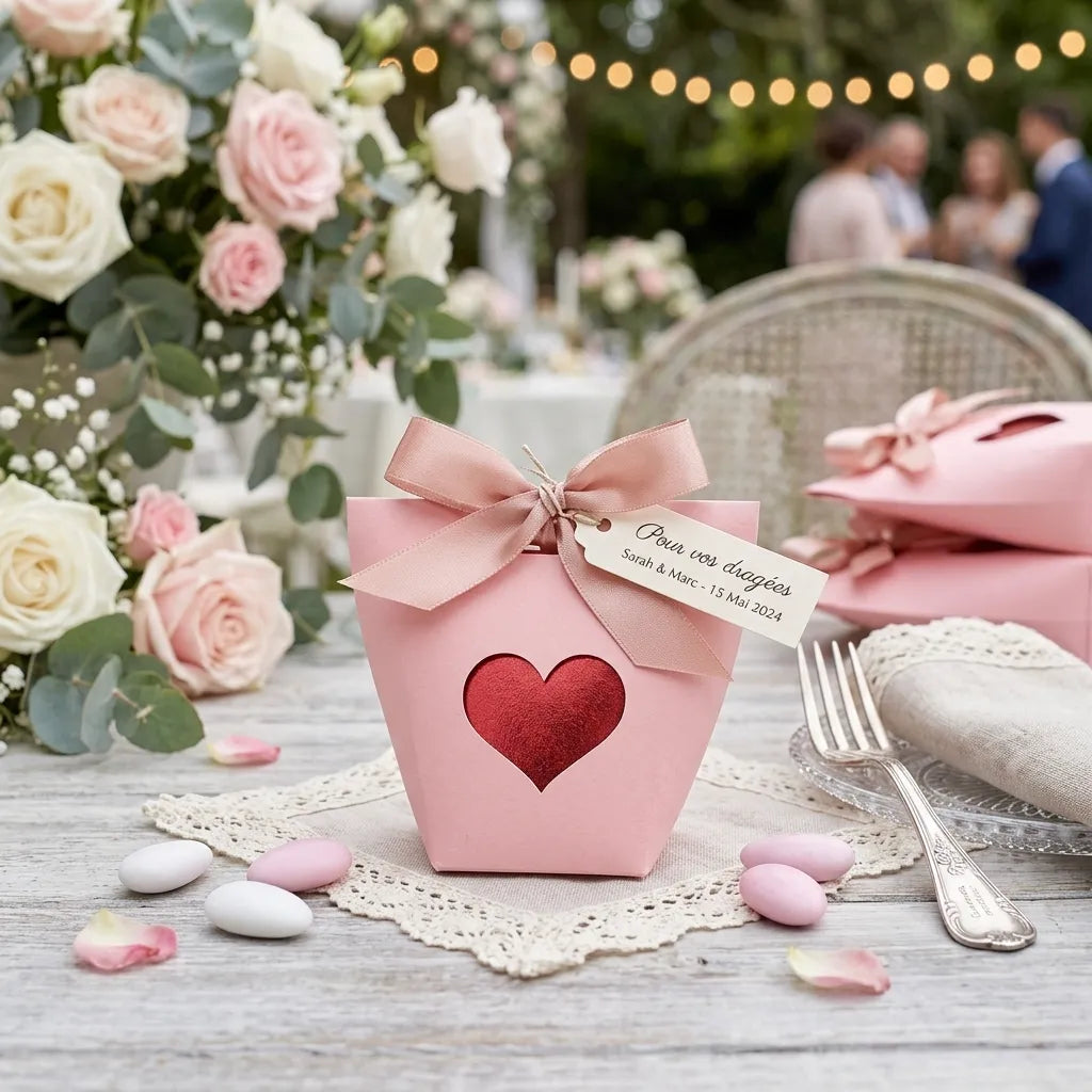 Contenant à Dragées Mariage Rose Originale Unique