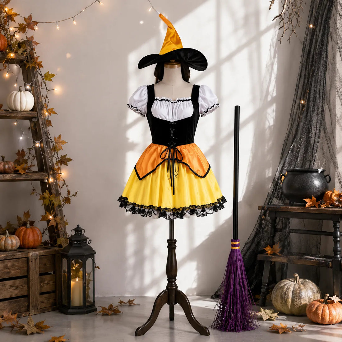 Costume Femme Sorcière à Lacet chic