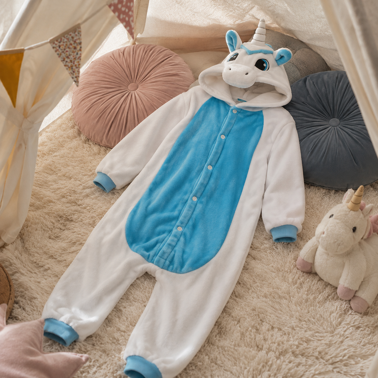 Costume Licorne Blanc et Bleu Propre