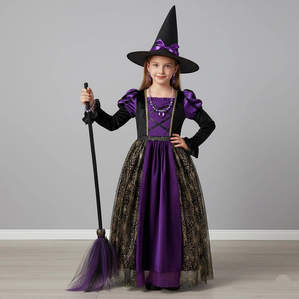 Costume Long de Sorcière Noir et Violet