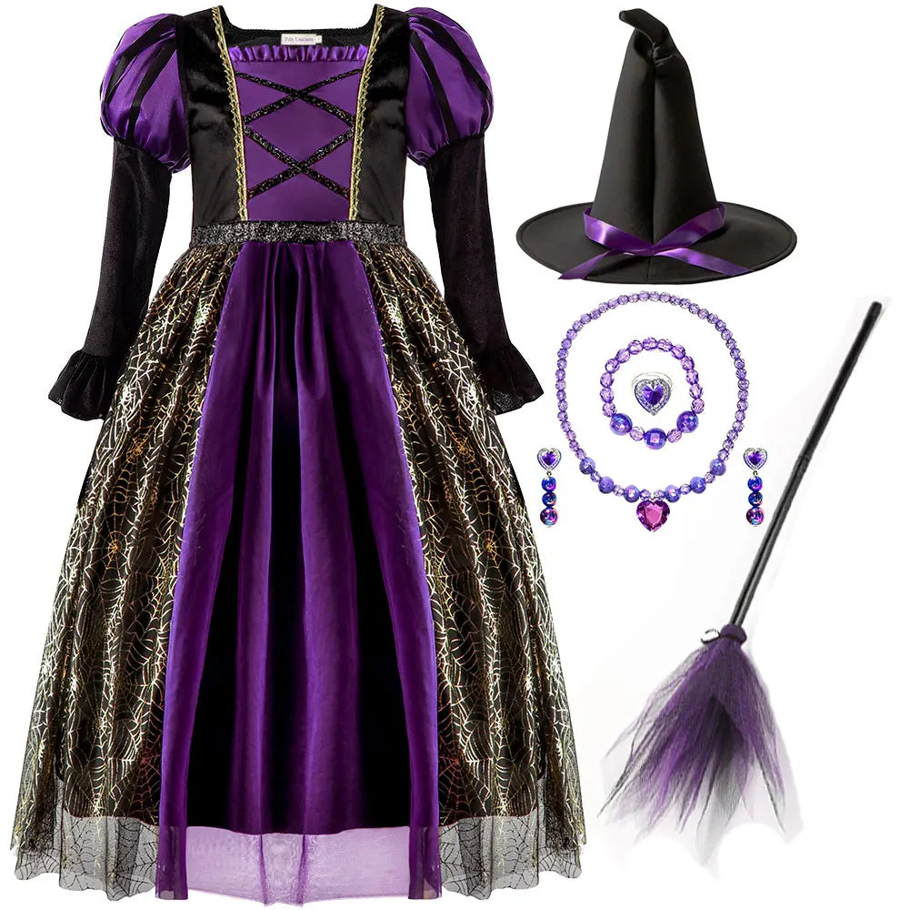 Costume Long de Sorcière Noir et Violet chic