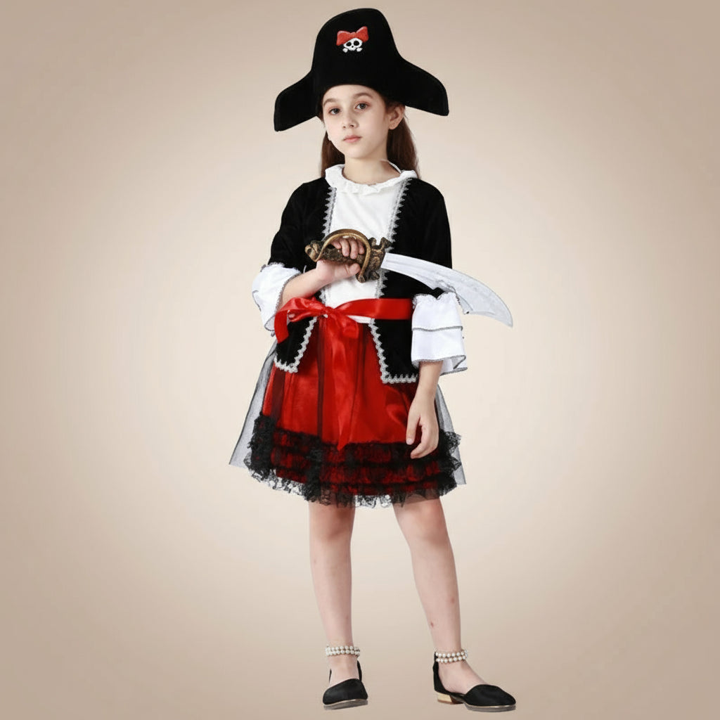 Costume Pirate Fille Noir Et Rouge